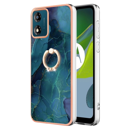 

For Motorola Moto E13 Electroplating Marble Dual-side IMD Phone Case with Ring(Green 017)