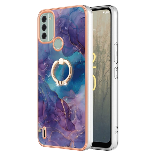 

For Nokia C31 Electroplating Marble Dual-side IMD Phone Case with Ring(Purple 016)