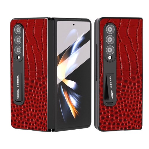 

For Samsung Galaxy Z Fold4 5G ABEEL Integrated Genuine Leather Crocodile Pattern Phone Case with Holder(Red)