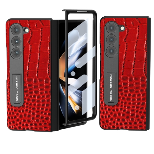 

For Samsung Galaxy Z Fold5 ABEEL Integrated Genuine Leather Crocodile Pattern Phone Case with Holder(Red)