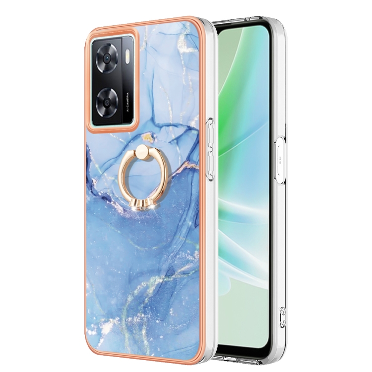 

For OnePlus Nord N300 Electroplating Marble Dual-side IMD Phone Case with Ring(Blue 018)