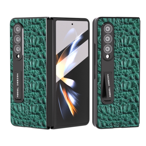 

For Samsung Galaxy Z Fold3 5G ABEEL Integrated Genuine Leather Sky Series Phone Case with Holder(Green)