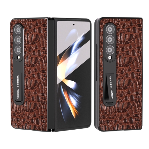 

For Samsung Galaxy Z Fold3 5G ABEEL Integrated Genuine Leather Sky Series Phone Case with Holder(Brown)