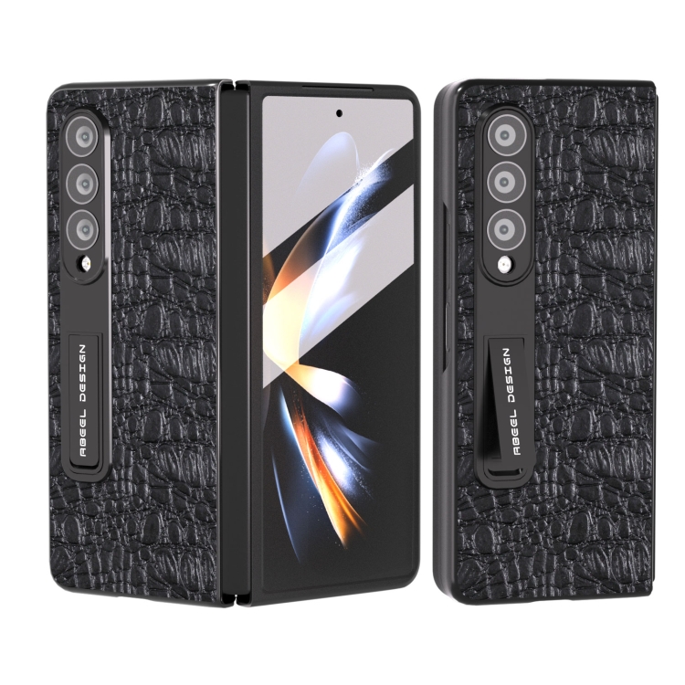 

For Samsung Galaxy Z Fold3 5G ABEEL Integrated Genuine Leather Sky Series Phone Case with Holder(Black)