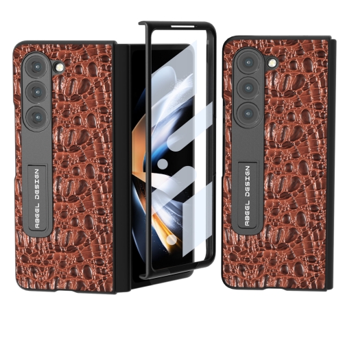 

For Samsung Galaxy Z Fold5 ABEEL Integrated Genuine Leather Sky Series Phone Case with Holder(Brown)
