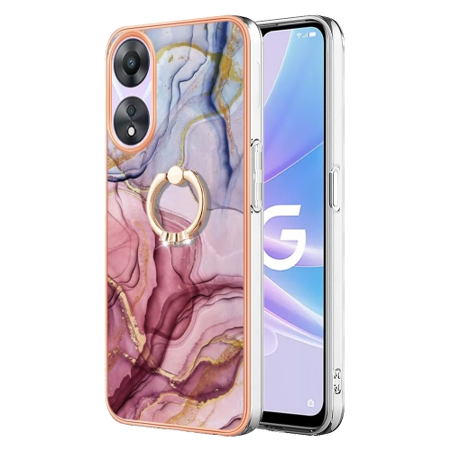 

For OPPO A78 / A58 Electroplating Marble Dual-side IMD Phone Case with Ring(Rose Red 014)