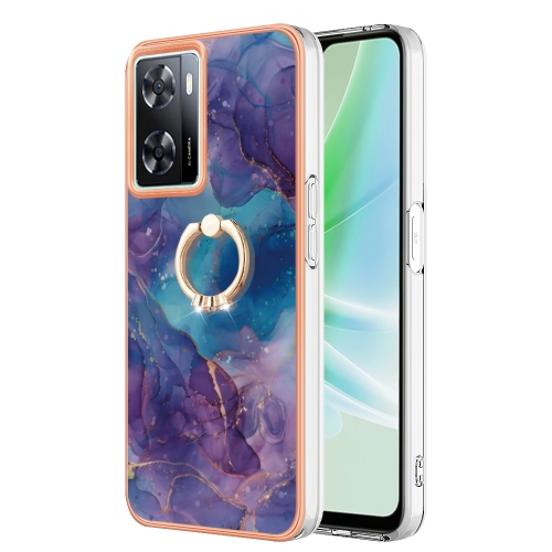 

For OPPO A57 4G/A77 5G Taiwan/K10 5G Global Electroplating Marble Dual-side IMD Phone Case with Ring(Purple 016)