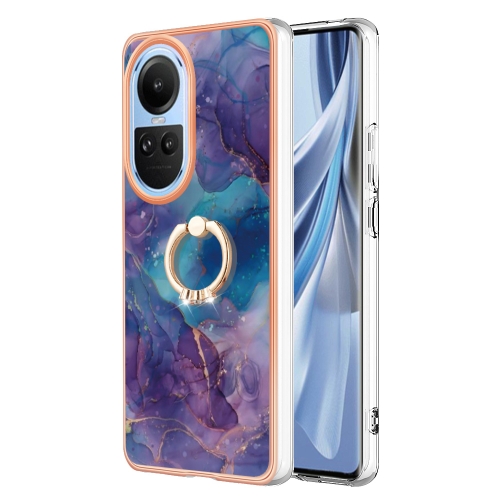 

For OPPO Reno10 5G Global Electroplating Marble Dual-side IMD Phone Case with Ring(Purple 016)