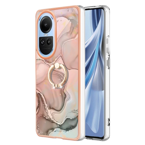 

For OPPO Reno10 5G Global Electroplating Marble Dual-side IMD Phone Case with Ring(Rose Gold 015)