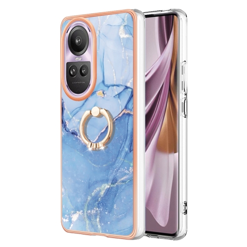 

For OPPO Reno10 Pro 5G Global Electroplating Marble Dual-side IMD Phone Case with Ring(Blue 018)
