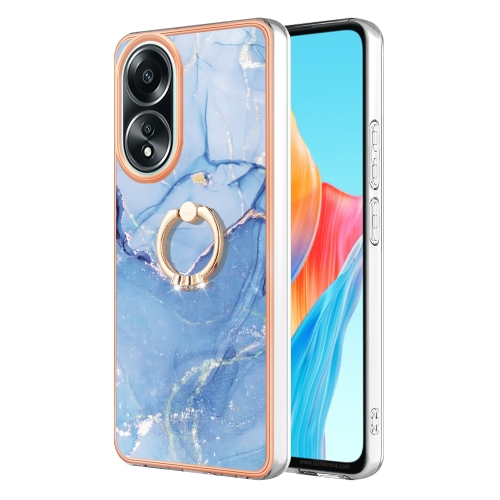 

For OPPO A58 4G Electroplating Marble Dual-side IMD Phone Case with Ring(Blue 018)