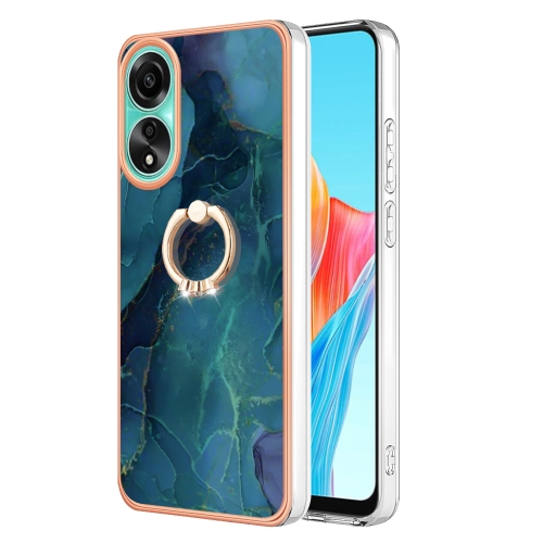 

For OPPO A78 4G Electroplating Marble Dual-side IMD Phone Case with Ring(Green 017)