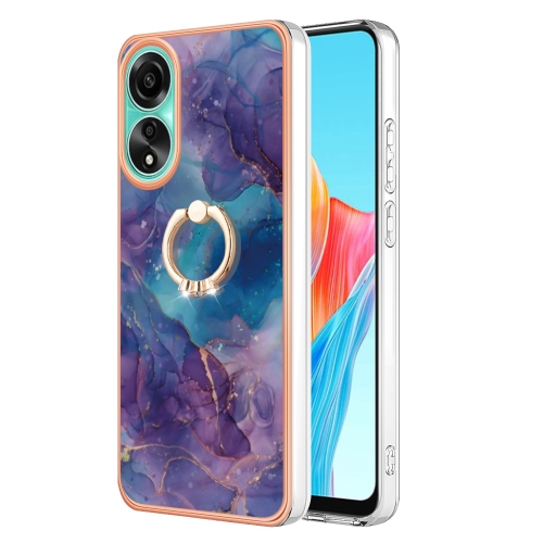 

For OPPO A78 4G Electroplating Marble Dual-side IMD Phone Case with Ring(Purple 016)