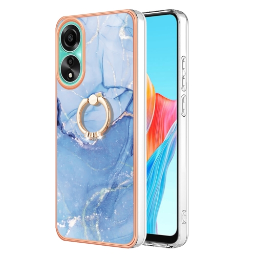 

For OPPO A78 4G Electroplating Marble Dual-side IMD Phone Case with Ring(Blue 018)