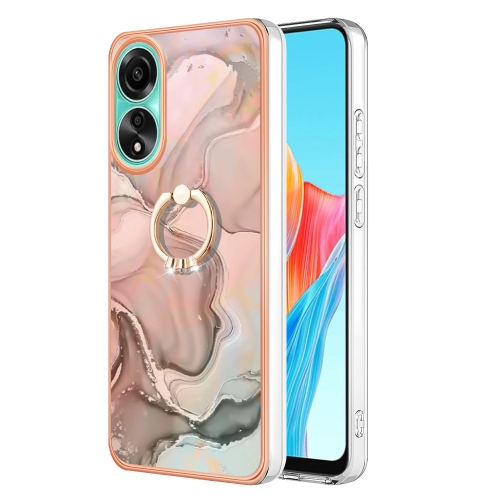 

For OPPO A78 4G Electroplating Marble Dual-side IMD Phone Case with Ring(Rose Gold 015)