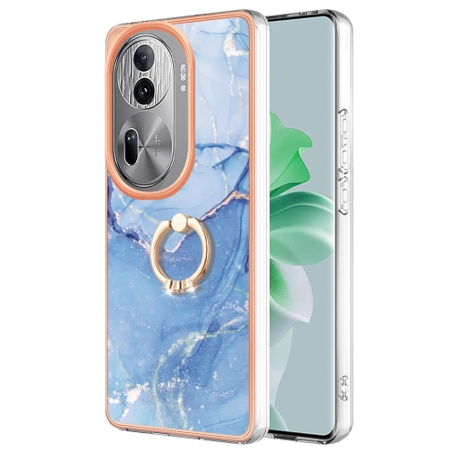 

For OPPO Reno11 Pro 5G Global Electroplating Marble Dual-side IMD Phone Case with Ring(Blue 018)