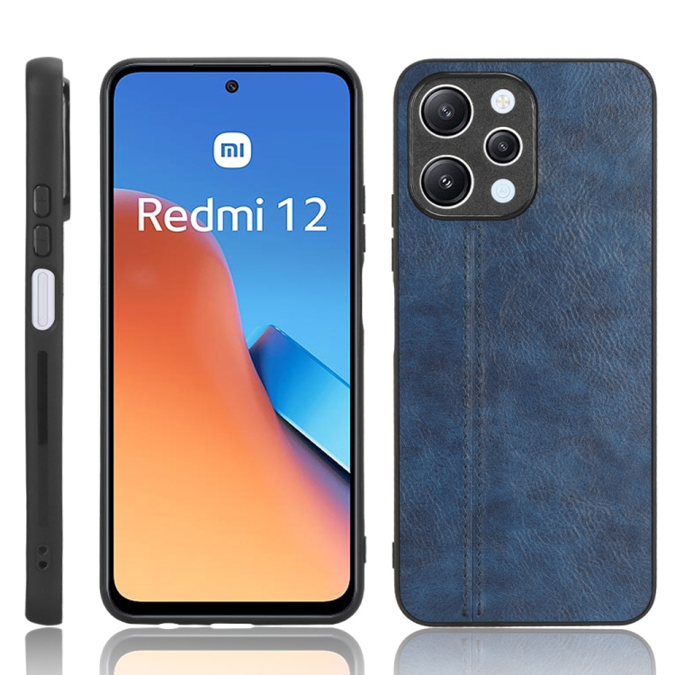 

For Xiaomi Redmi 12 4G Sewing Cow Pattern Skin PC + PU + TPU Phone Case(Blue)