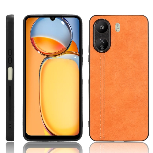 

For Xiaomi Redmi 13C 4G / Poco C65 Sewing Cow Pattern Skin PC + PU + TPU Phone Case(Orange)