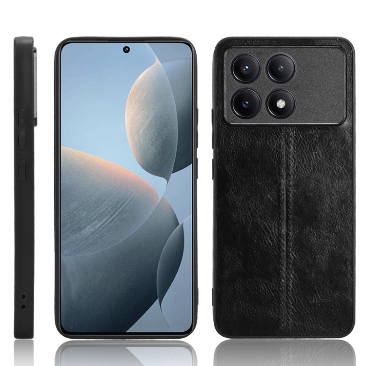 

For Xiaomi Redmi K70E Sewing Cow Pattern Skin PC + PU + TPU Phone Case(Black)