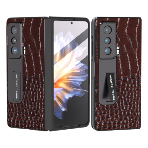 

For Honor Magic Vs ABEEL Integrated Genuine Leather Crocodile Pattern Phone Case with Holder(Coffee)