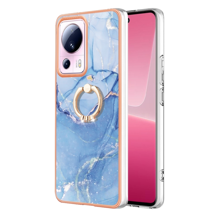 

For Xiaomi 13 Lite 5G Electroplating Marble Dual-side IMD Phone Case with Ring(Blue 018)