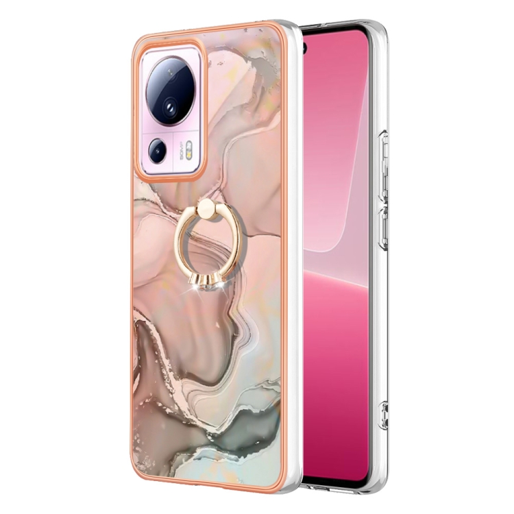 

For Xiaomi 13 Lite 5G Electroplating Marble Dual-side IMD Phone Case with Ring(Rose Gold 015)
