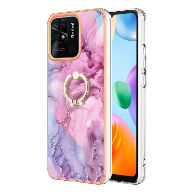 

For Xiaomi Redmi 10C Electroplating Marble Dual-side IMD Phone Case with Ring(Pink 013)