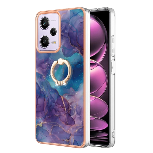 

For Xiaomi Redmi Note 12 Pro 5G Global Electroplating Marble Dual-side IMD Phone Case with Ring(Purple 016)