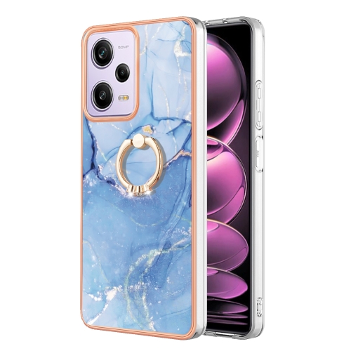

For Xiaomi Redmi Note 12 Pro 5G Global Electroplating Marble Dual-side IMD Phone Case with Ring(Blue 018)