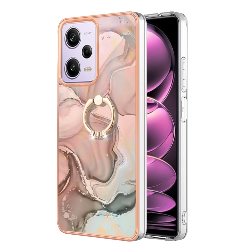 

For Xiaomi Redmi Note 12 Pro 5G Global Electroplating Marble Dual-side IMD Phone Case with Ring(Rose Gold 015)