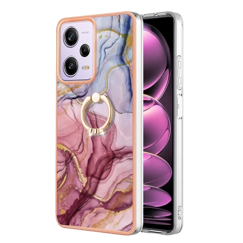 

For Xiaomi Redmi Note 12 Pro 5G Global Electroplating Marble Dual-side IMD Phone Case with Ring(Rose Red 014)