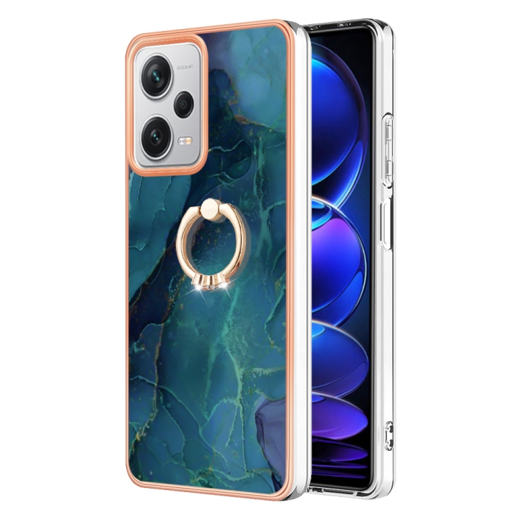 

For Xiaomi Redmi Note 12 Pro+ Global Electroplating Marble Dual-side IMD Phone Case with Ring(Green 017)
