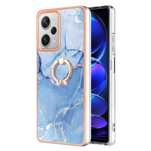 

For Xiaomi Redmi Note 12 Pro+ Global Electroplating Marble Dual-side IMD Phone Case with Ring(Blue 018)