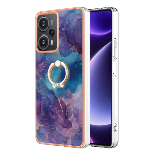 

For Xiaomi Poco F5 5G / Redmi Note 12 Turbo Electroplating Marble Dual-side IMD Phone Case with Ring(Purple 016)