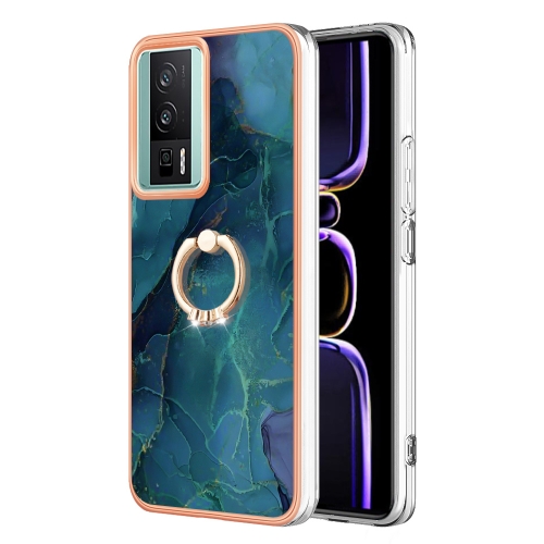 

For Xiaomi Poco F5 Pro 5G / Redmi K60 Electroplating Marble Dual-side IMD Phone Case with Ring(Green 017)