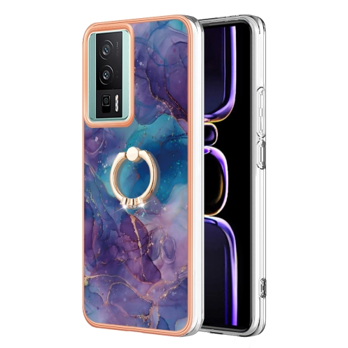 

For Xiaomi Poco F5 Pro 5G / Redmi K60 Electroplating Marble Dual-side IMD Phone Case with Ring(Purple 016)