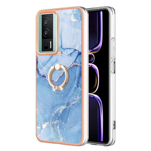 

For Xiaomi Poco F5 Pro 5G / Redmi K60 Electroplating Marble Dual-side IMD Phone Case with Ring(Blue 018)