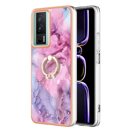 

For Xiaomi Poco F5 Pro 5G / Redmi K60 Electroplating Marble Dual-side IMD Phone Case with Ring(Pink 013)