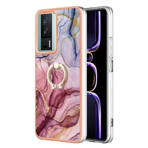 

For Xiaomi Poco F5 Pro 5G / Redmi K60 Electroplating Marble Dual-side IMD Phone Case with Ring(Rose Red 014)