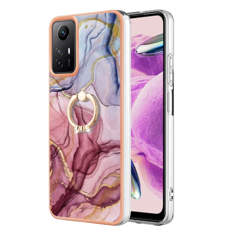

For Xiaomi Redmi Note 12S 4G Electroplating Marble Dual-side IMD Phone Case with Ring(Rose Red 014)