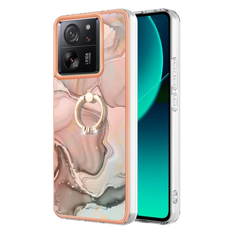 

For Xiaomi 13T / 13T Pro Electroplating Marble Dual-side IMD Phone Case with Ring(Rose Gold 015)