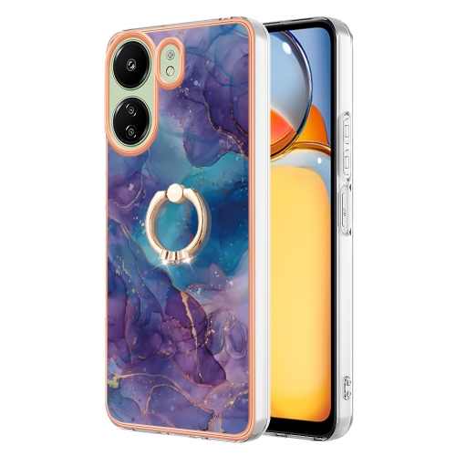 

For Xiaomi Redmi 13C 4G Electroplating Marble Dual-side IMD Phone Case with Ring(Purple 016)