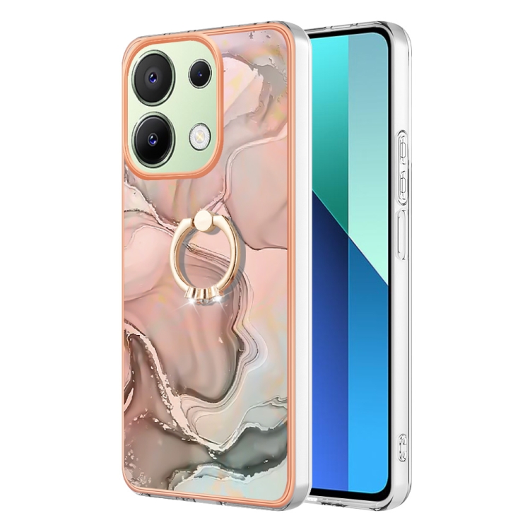 

For Xiaomi Redmi Note 13 4G Global Electroplating Marble Dual-side IMD Phone Case with Ring(Rose Gold 015)