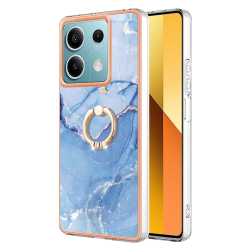 

For Xiaomi Redmi Note 13 5G Global Electroplating Marble Dual-side IMD Phone Case with Ring(Blue 018)