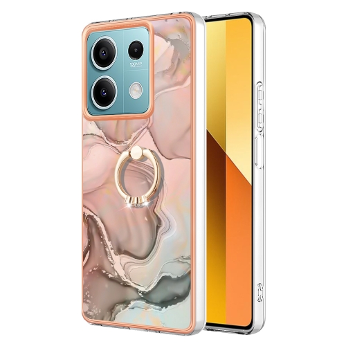 For Xiaomi Redmi Note 13 5G Global Electroplating Marble Dual-side IMD Phone Case with Ring(Rose Gold 015) initial ring with birthstone birthday custom text ring gift for friends romantic bridesmaid gift