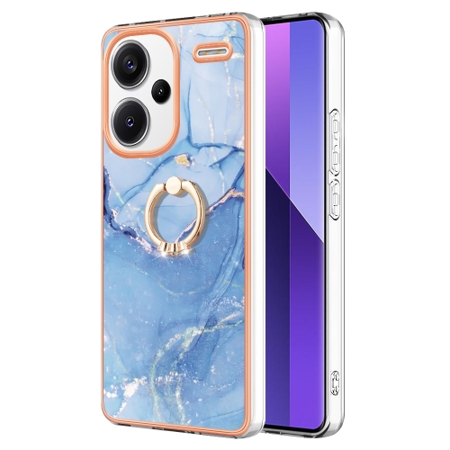 

For Xiaomi Redmi Note 13 Pro+ 5G Electroplating Marble Dual-side IMD Phone Case with Ring(Blue 018)