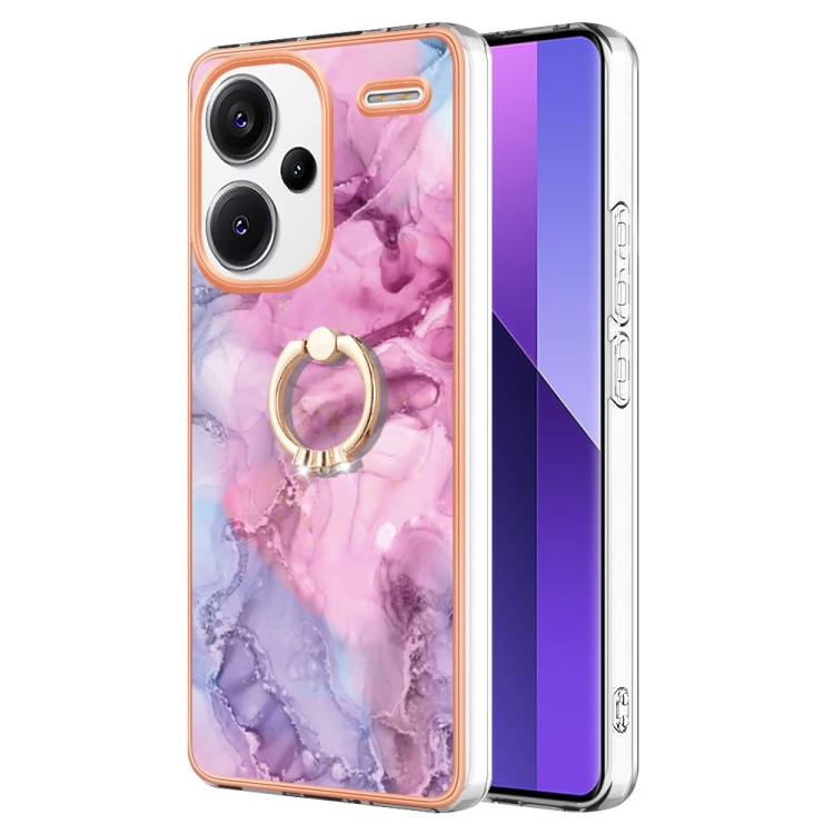 

For Xiaomi Redmi Note 13 Pro+ 5G Electroplating Marble Dual-side IMD Phone Case with Ring(Pink 013)