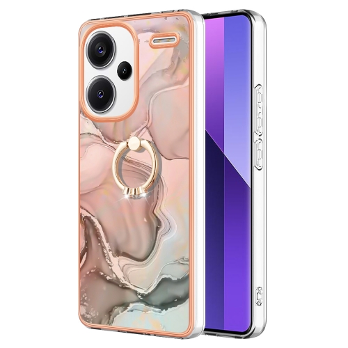 

For Xiaomi Redmi Note 13 Pro+ 5G Electroplating Marble Dual-side IMD Phone Case with Ring(Rose Gold 015)
