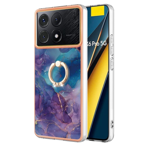For Xiaomi Poco X6 Pro / Redmi K70E Electroplating Marble Dual-side IMD Phone Case with Ring(Purple 016) ottoman handmade green fire amber ring 925 sterling silver personlized ring with initial championship rings free shipping items