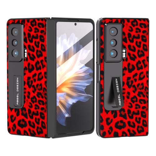 

For Honor Magic Vs ABEEL Integrated Black Edge Leopard Phone Case with Holder(Red)